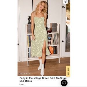 Lulu’s Party in Paris Sage Green Midi Tie-Strap Dress - Size L